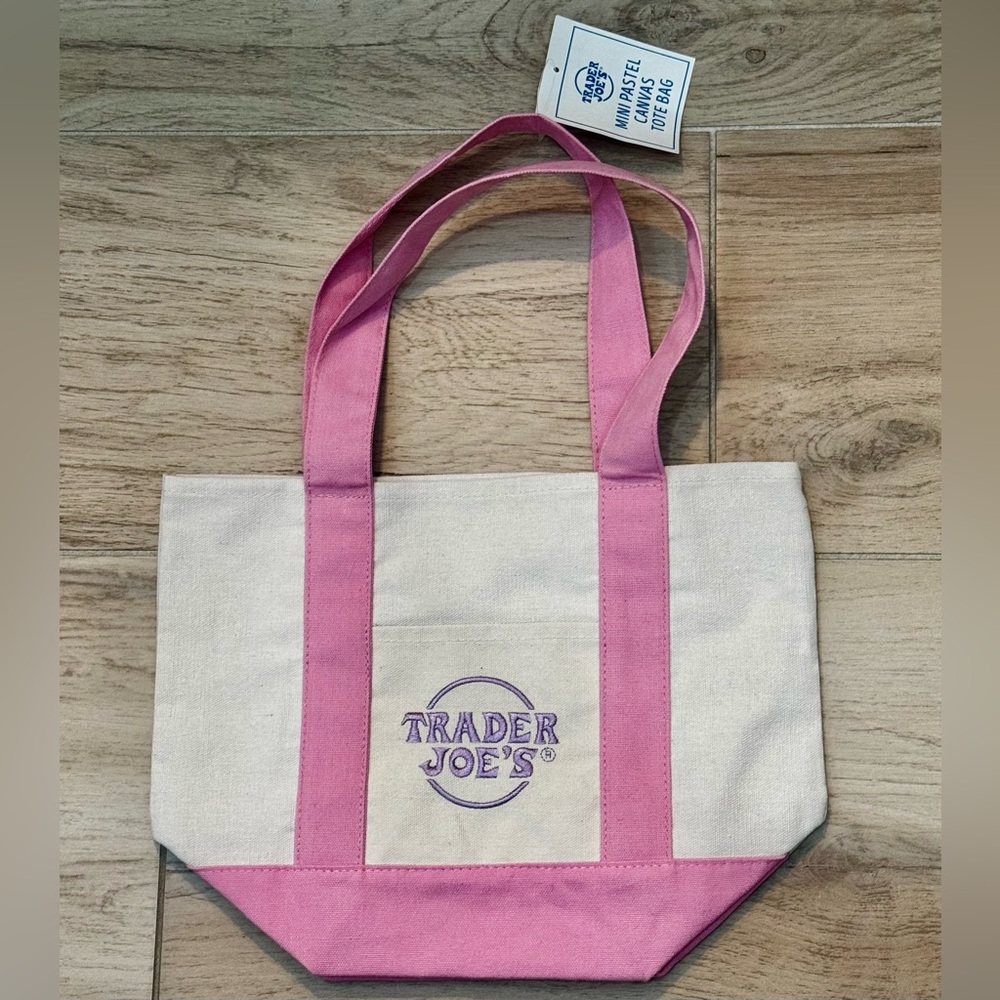 NWT Trader Joe's Pink Pastel Canvas Tote Bag Spring 2026